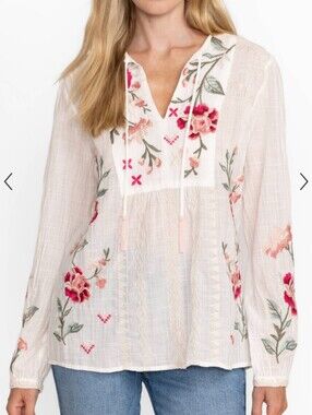 Johnny Was Erin Prairie Blouse with Floral Embroidery Feminine Size XS